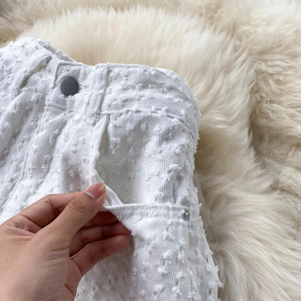 Ripped Jeans for Women Casual Streetwear New Spring Autumn High Waist Straight Leg Pants Fashion White Blue Denim Trousers