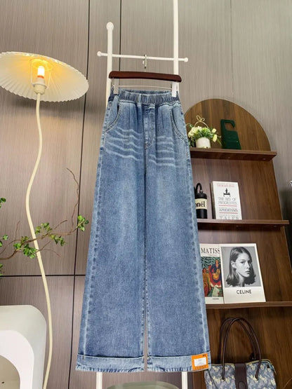 Autumn Winter 2025 Denim Jeans For Women High Waist Blue Color Wide Leg Loose Denim Pants Trousers High Street Women's Jeans