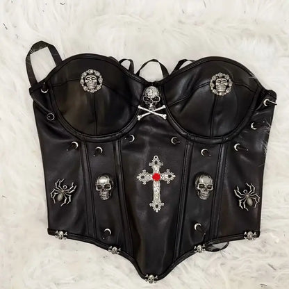 y2k crop top Skull Tank Tops Rivets Tank Tops Cross Tops harajuku fashion y2k top Gothic Tank Tops bustier Tops Punk Tank Tops