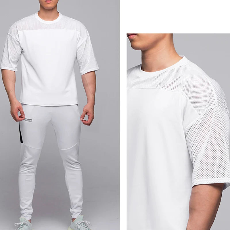 2023 Summer Gym T-Shirts fitness Oversized Breathable Men T Shirt High Quality Bodybuilding Men Clothes Top Tee