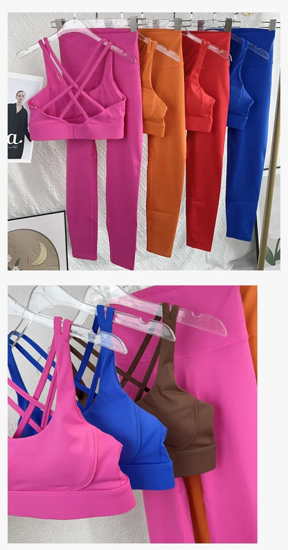 2 Piece Yoga Clothes Women's AthleticWear Gymwear Workout Clothes Gym Crop Top High Waist Legging Fitness Bra Set Sports Suits👚