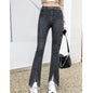 Women Fashion Split Micro Flared Jeans Korean Skinny High Waist Slim Denim Pants Simple Versatile Solid Stretchy Jean Trousers