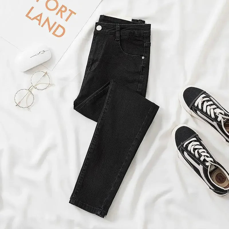 Black Grey Jeans Women's Slimming Cropped Pants Chic Versatile Student Short Trousers Long Pants Slim Fit Sihouette Smoothing