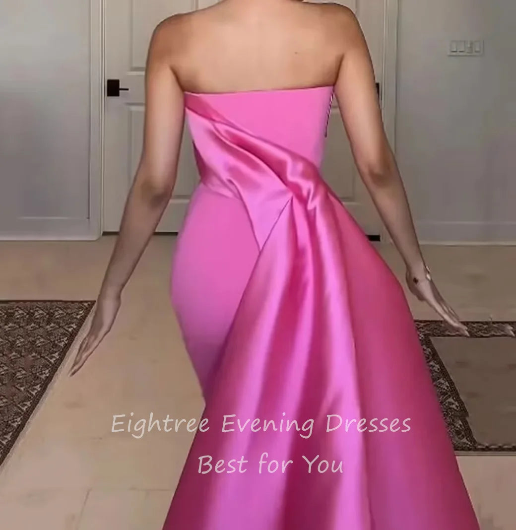 Eightree Rose Pink Elegant Evening Dresses for Weddings Strapless Satin Special Occasion Gowns Wedding Guest Dress Customized