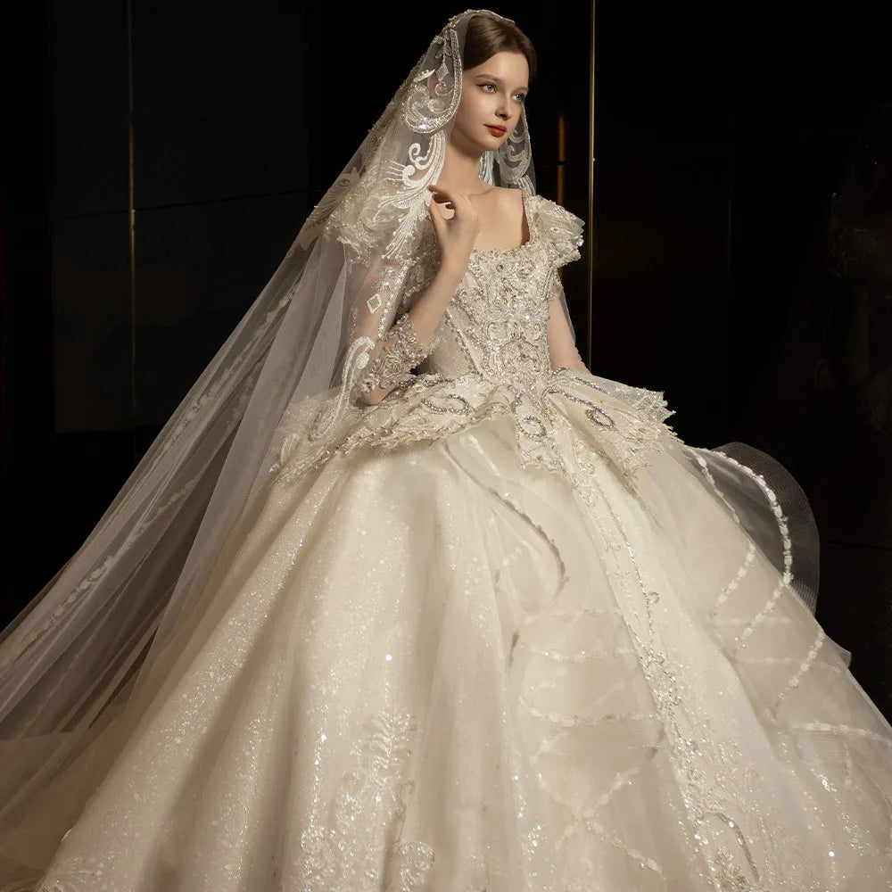 Wedding Dresses 2024 Customized Female O-Neck High Quality Lace Bride Dress Lady Tailor-made Elegant Plus Size Long Dresses