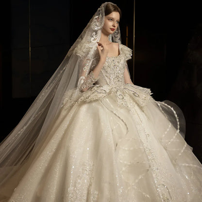 Wedding Dresses 2024 Customized Female O-Neck High Quality Lace Bride Dress Lady Tailor-made Elegant Plus Size Long Dresses