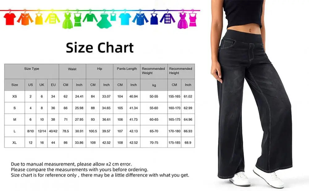 Women Jeans With Pockets Elastic High Waist Solid Color Full Length Pants Straight Wide Leg Trousers Sweatpant Daily Commuting