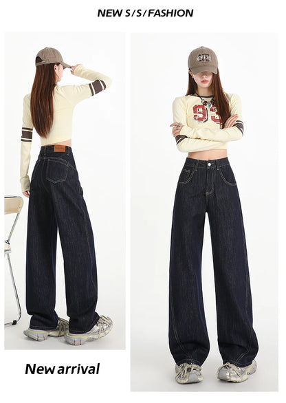 Woman Jeans High Waist Wide Leg Cotton Denim Clothing Design Sense Straight Pant Fashion Comfort White Retro Blue Casual Trouser