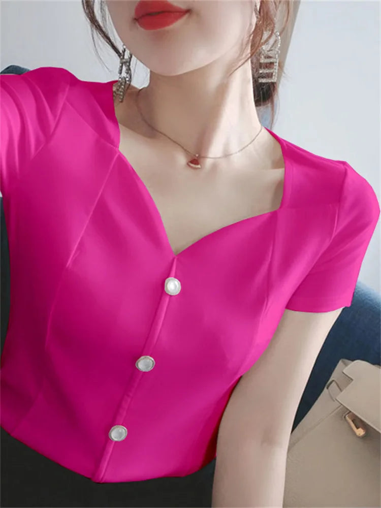 Womens Tops And Blouses Summer Short Sleeve Blouse Women Blusas Mujer De Moda 2022 Turtleneck Knitted Blouse Shirt Tops