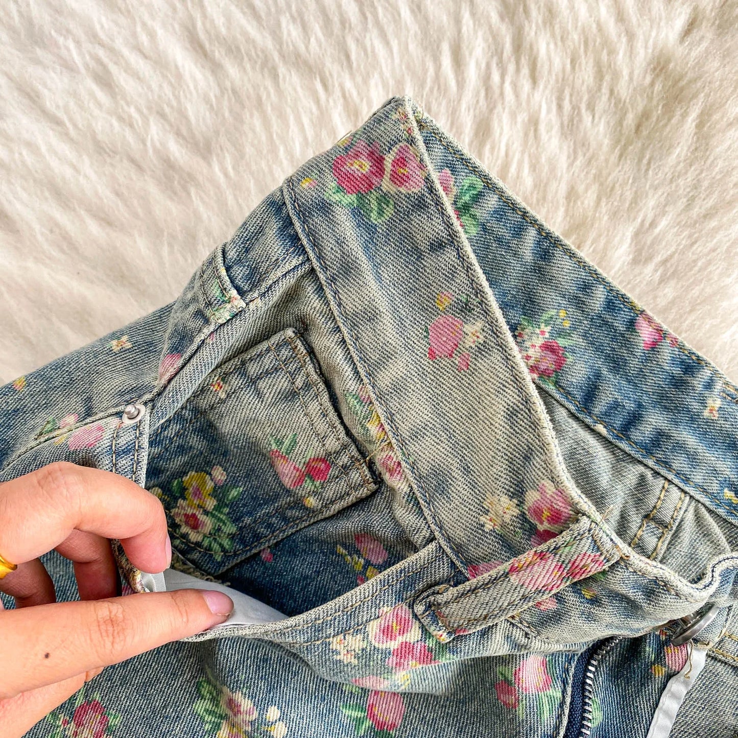 Women's Fashion Floral Print Denim Pants Colorful Flower Wide Leg Trousers Female Spring Autumn Versatile High Waist Blue Jeans