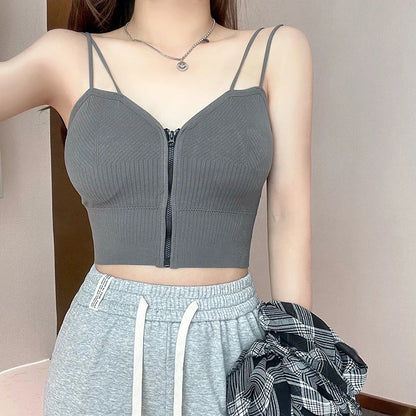 HELIAR Ziper Fly Crop Tops Wish Padded Underwear Tube Tops Women Cottons Crop Tops Basic Tops Women Basic Crop Tops 2025 Summer