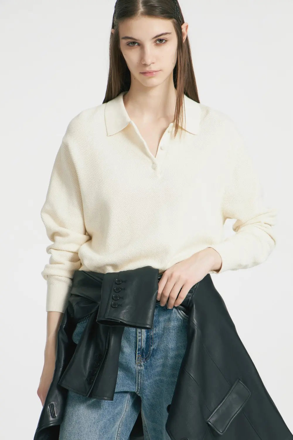 2025 Fall Polo's Shirts Long Sleeve Waffle Knit Tops For Women