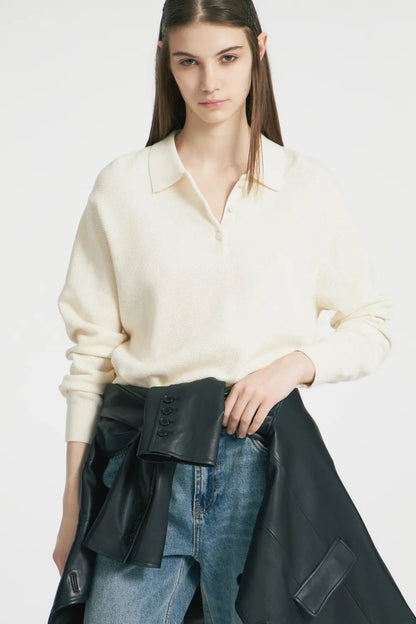 2025 Fall Polo's Shirts Long Sleeve Waffle Knit Tops For Women