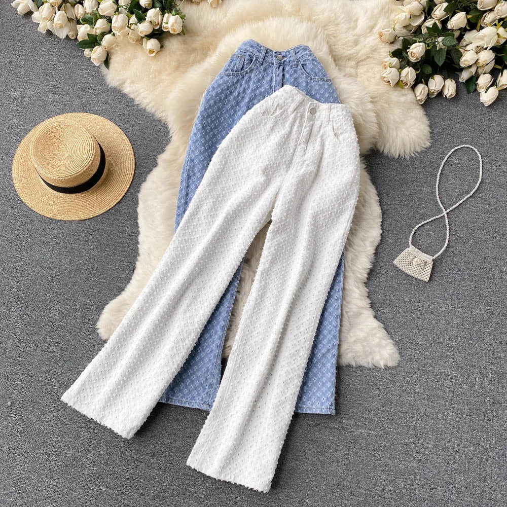 Ripped Jeans for Women Casual Streetwear New Spring Autumn High Waist Straight Leg Pants Fashion White Blue Denim Trousers