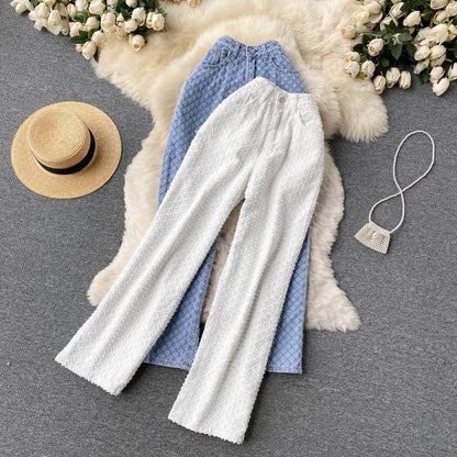 Ripped Jeans for Women Casual Streetwear New Spring Autumn High Waist Straight Leg Pants Fashion White Blue Denim Trousers