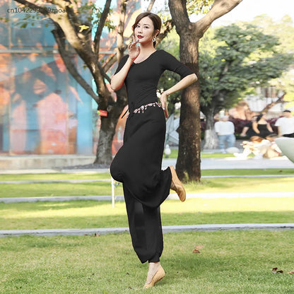 Modern Dance Practice Clothes Body Training Tops Women's Adult Dance Belly Dance Practice Clothes Loose Bloomers Suit 2024