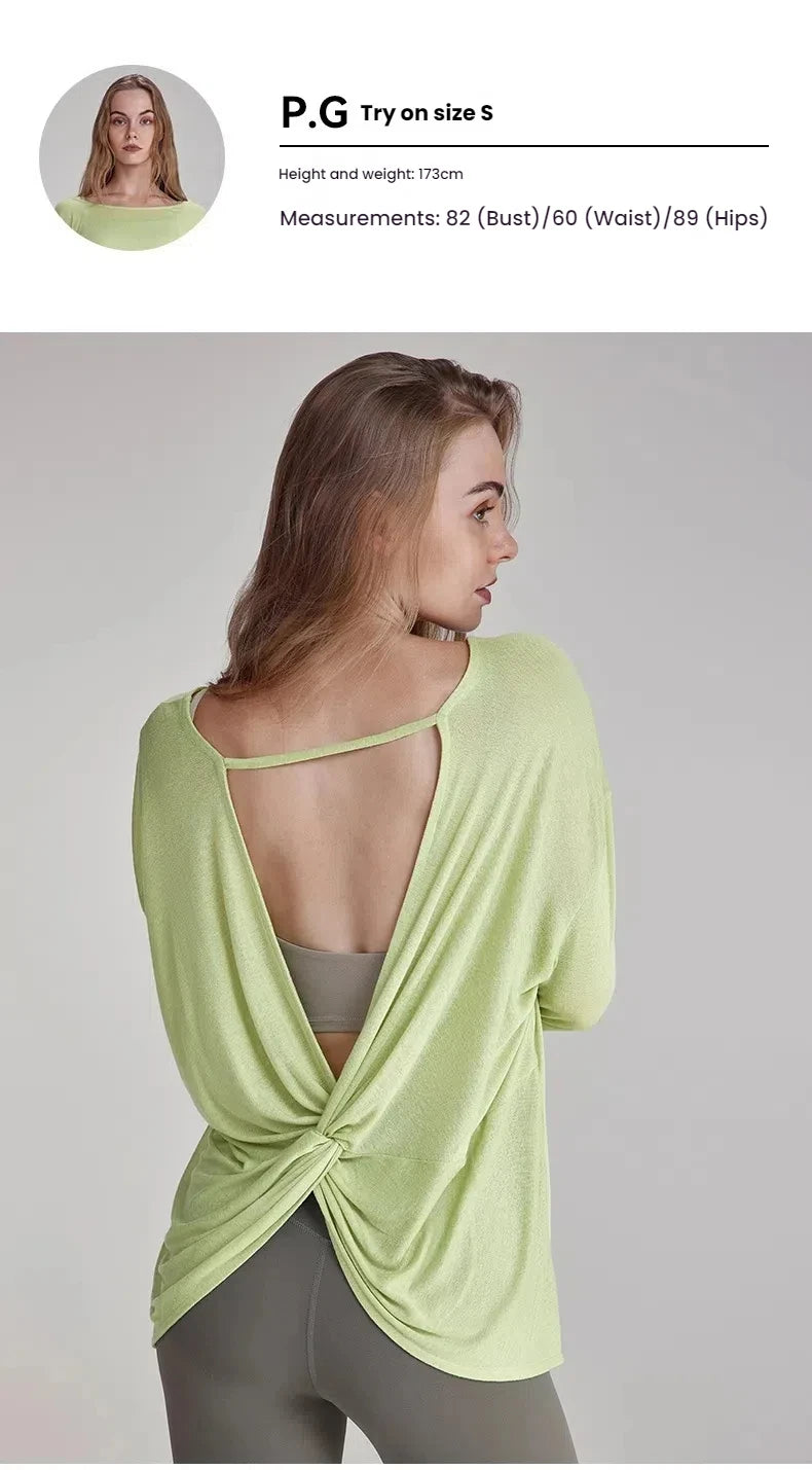 Women's Tops New Autumn Yoga Cover-up Loose Back Beauty Leisure Sports Fitness Top Light Breathable Long Sleeves Tee