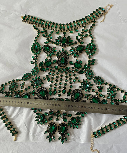 CUIER Luxurious Black Tops for Women Body Chain Jewelry Gun-black