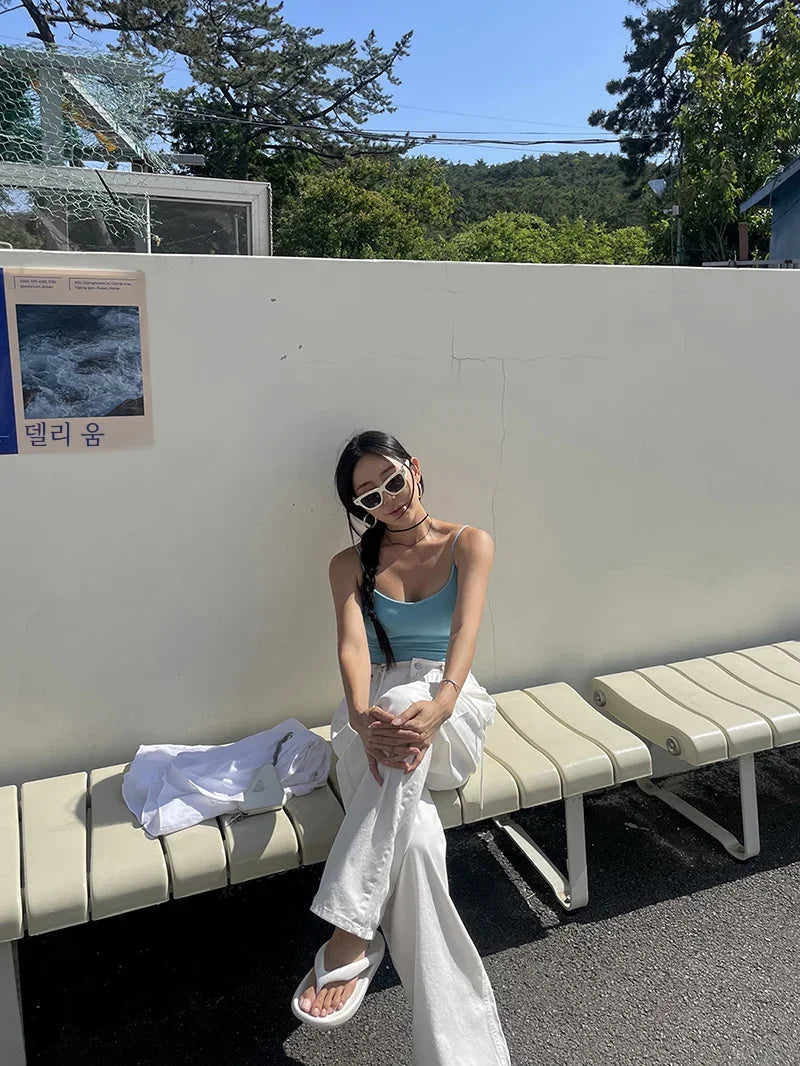 Korean Ins Retro Versatile High Waist Women's Straight Leg Jeans Summer New Fashion Loose Drawstring Design Women Wide Leg Jeans