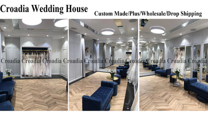 Croatia Charming Satin Wedding Dresses with Slit for Women Beadings A-Line Goddess Bride Vestidos De Novia Plus Customized