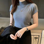 Womens Tops And Blouses Summer Short Sleeve Blouse Women Blusas Mujer De Moda 2023 Turtleneck Knitted Blouse Shirt Tops