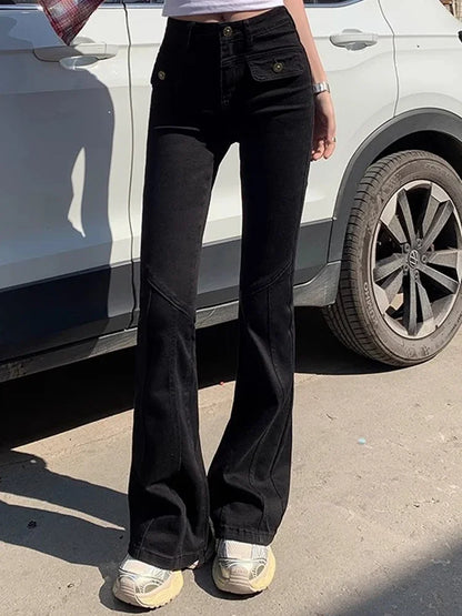 Woman New High Waist Fashion Flare Jeans Female Slim Fit Designer Denim Bell Bottom Pants Girls Retro Blue Black Gray Trousers