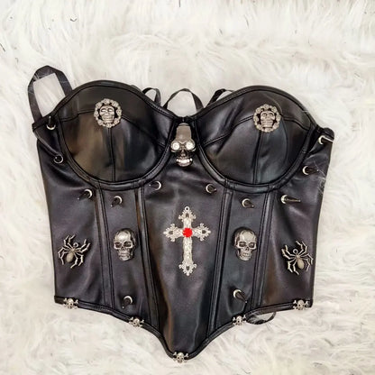 y2k crop top Skull Tank Tops Rivets Tank Tops Cross Tops harajuku fashion y2k top Gothic Tank Tops bustier Tops Punk Tank Tops