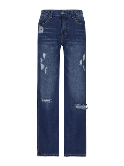 Women Men Denim Pants Casual Ripped Loose Straight Leg Jeans Trousers Trendy Bottoms for Streetwear
