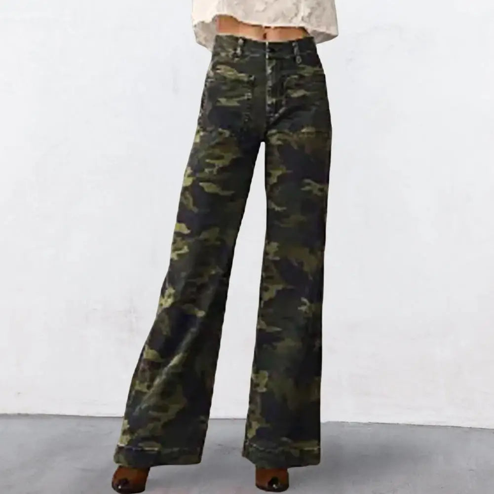 2025 Women Winter Jeans High Waist Button Zipper Loose Fit Pockets Straight Wide Leg Streetwear Pants Daily Wear Long Trousers