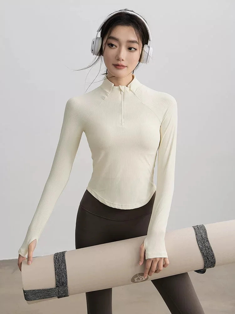 Gym Coat Shirts Stand-up Collar Half Zipper Slim Sports Top T-shirt Thin Activewear Yoga Breathable Long-sleeved Fitness Clothes