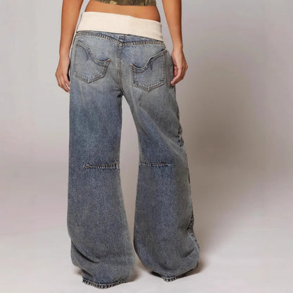 Women's Hip Hop Splice Fashion Basics Retro Jeans Simple Dressing Up Daily Necessary Wide Leg Pants Baggy Cargo Pants