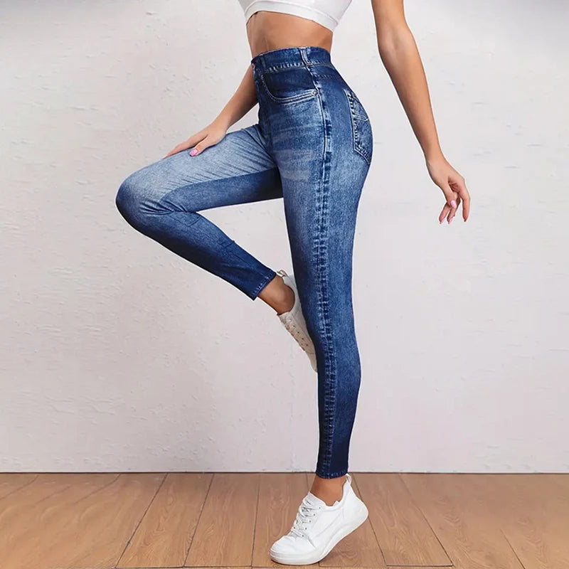 2025 Autumn Winter Denim Yoga Pants Women Vintage Casual Skinny Jeans Tights Woman Pocket High Waist Outdoor Joggers Trousers