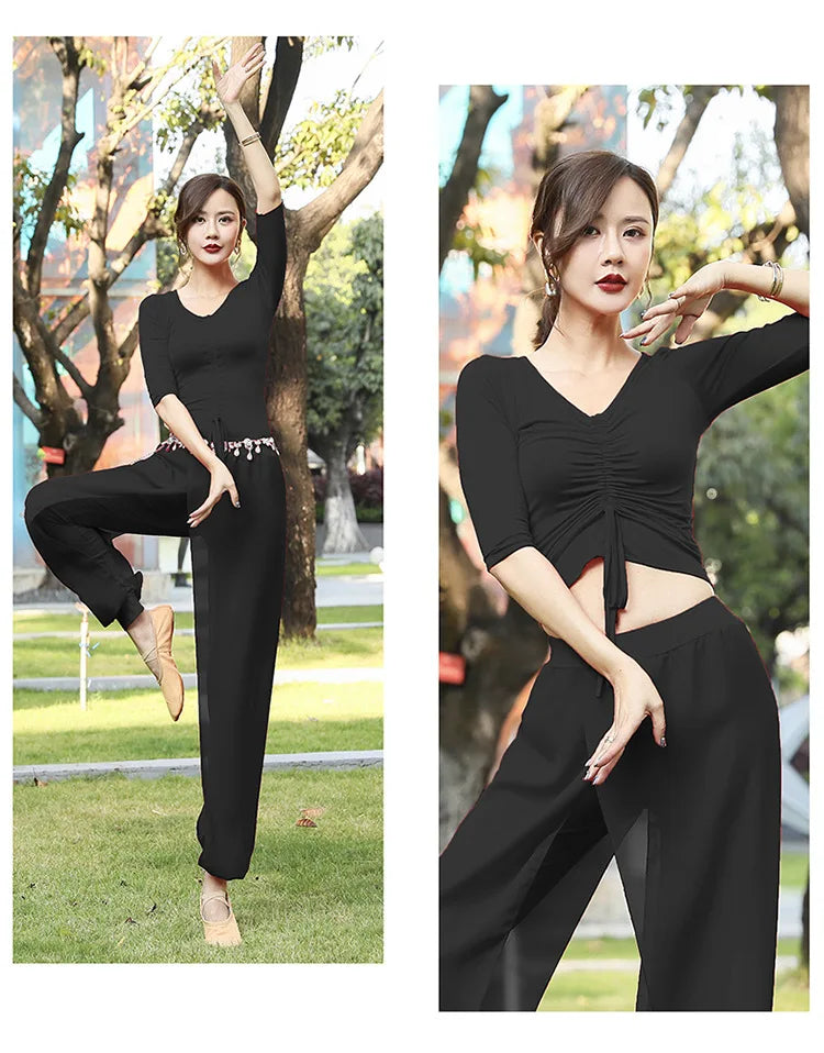 Modern Dance Practice Clothes Body Training Tops Women's Adult Dance Belly Dance Practice Clothes Loose Bloomers Suit 2024