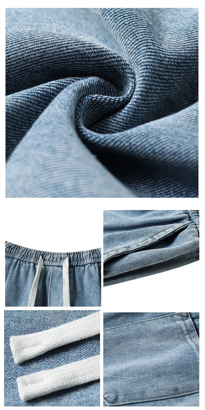 2025 New Elastic Waist Drawstring Solid Color Loose Fit Wide Leg Jeans Wide Leg Trendy High Waist Denim Pants for Men Women 3XL
