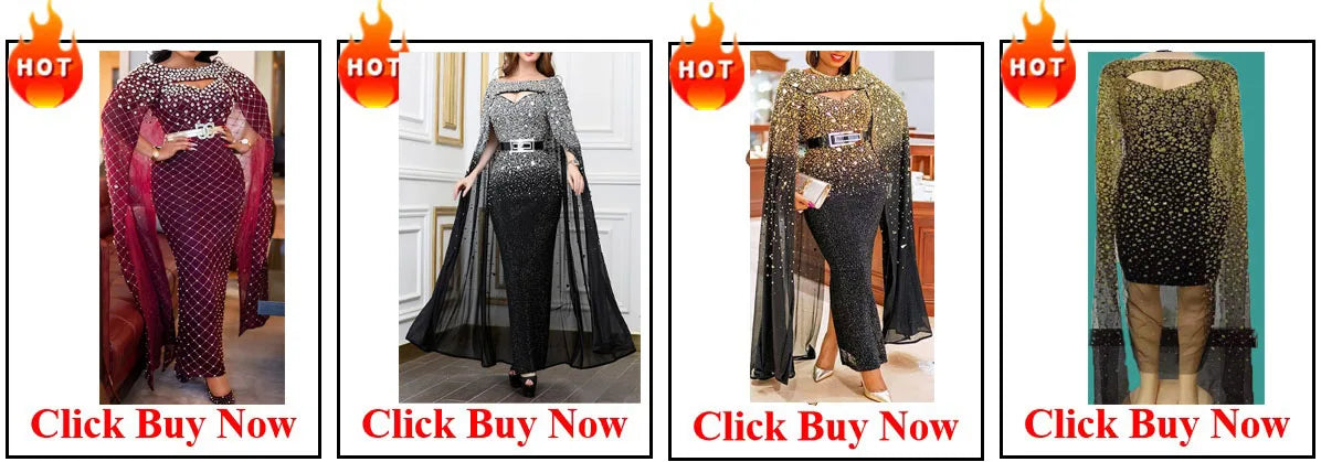 Plus Size Evening Dresses for Women African Luxury Sequin Gown Elegant Turkey Wedding Party Long Dress Ankara Ladies Clothing