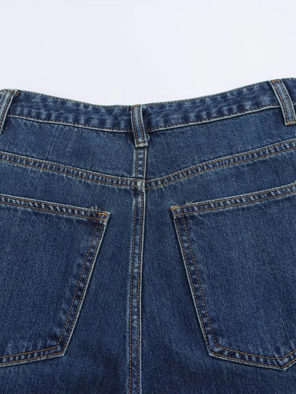 2025 Fashion Women Slanted Placket Blue Jeans Female Wide Leg Pants Long Pants High Street Ripped Jeans Versatile Retro