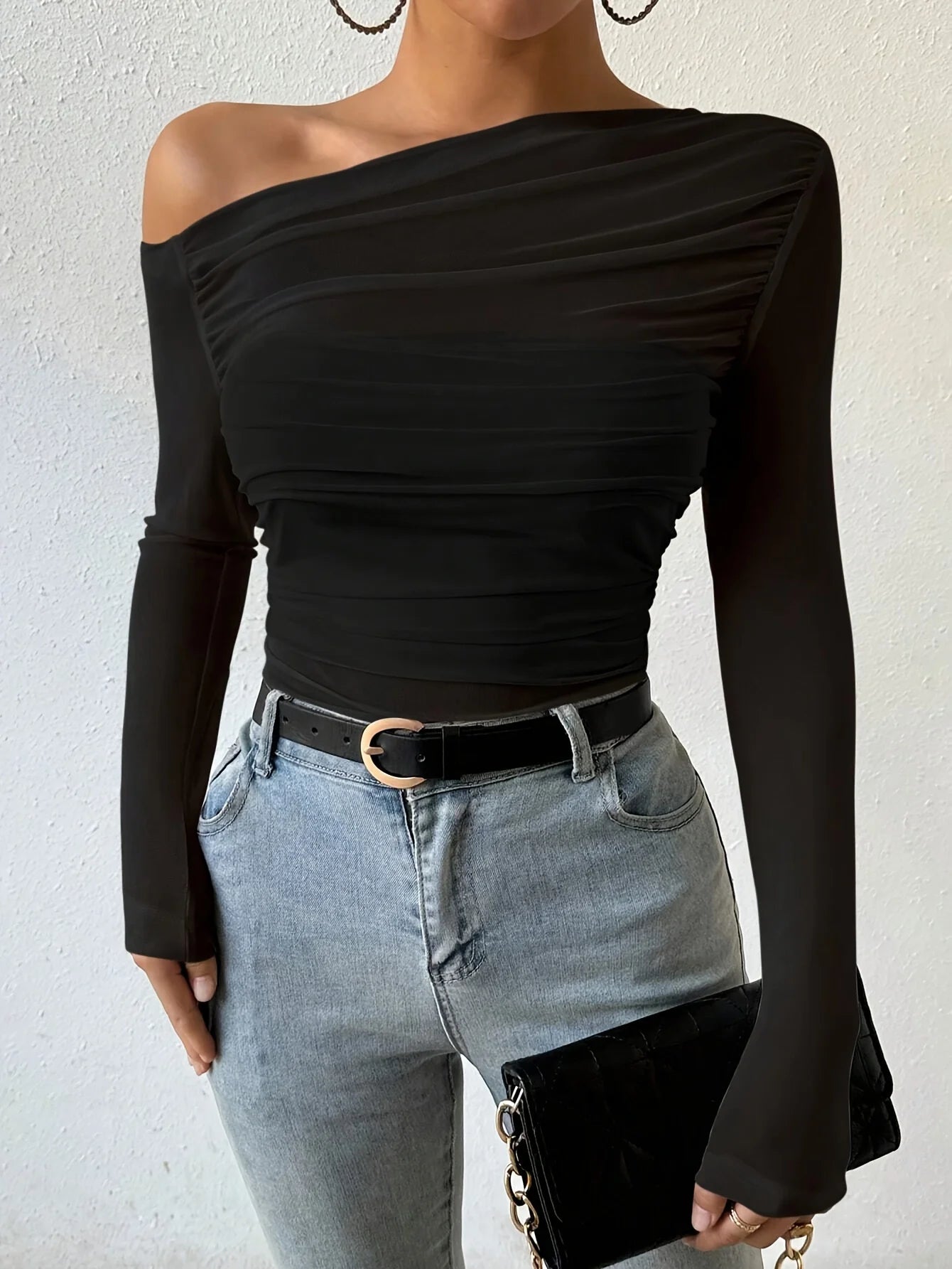 Autumn Winter Top Women 2025 Fall Fashion Off The Shoulder Long Sleeve Shirts Crop Tops Slim Fit Blouses Y2K Clothing Streetwear