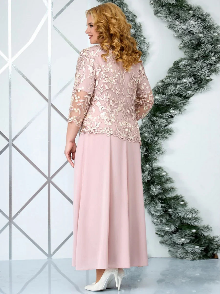 5XL Plus Size Long Dresses Women Clothing Summer Embroidery Fake Two Piece Elegant Party Dress for Wedding Guest Church Dress