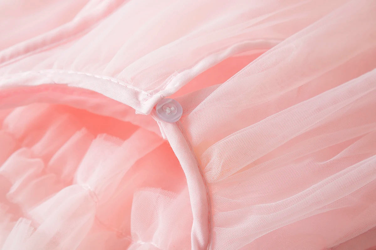 Toddler Girl Princess Dress Pink Flower Decorated Sleeveless Gauze Dress Elegant Girl Wedding Party Dress for Party