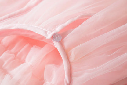 Toddler Girl Princess Dress Pink Flower Decorated Sleeveless Gauze Dress Elegant Girl Wedding Party Dress for Party