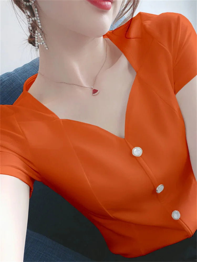 Womens Tops And Blouses Summer Short Sleeve Blouse Women Blusas Mujer De Moda 2022 Turtleneck Knitted Blouse Shirt Tops