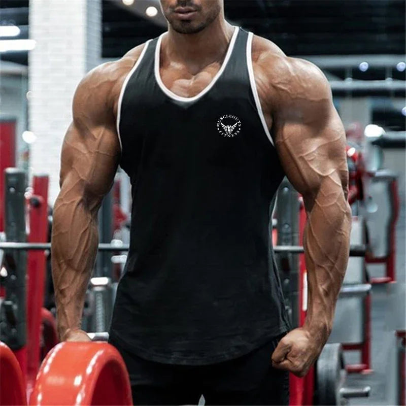Gym Bodybuilding Sports T-shirt Workout Muscle Vest Fitness Cotton Breathable Sleeveless T-shirt Men Training Tank Tops