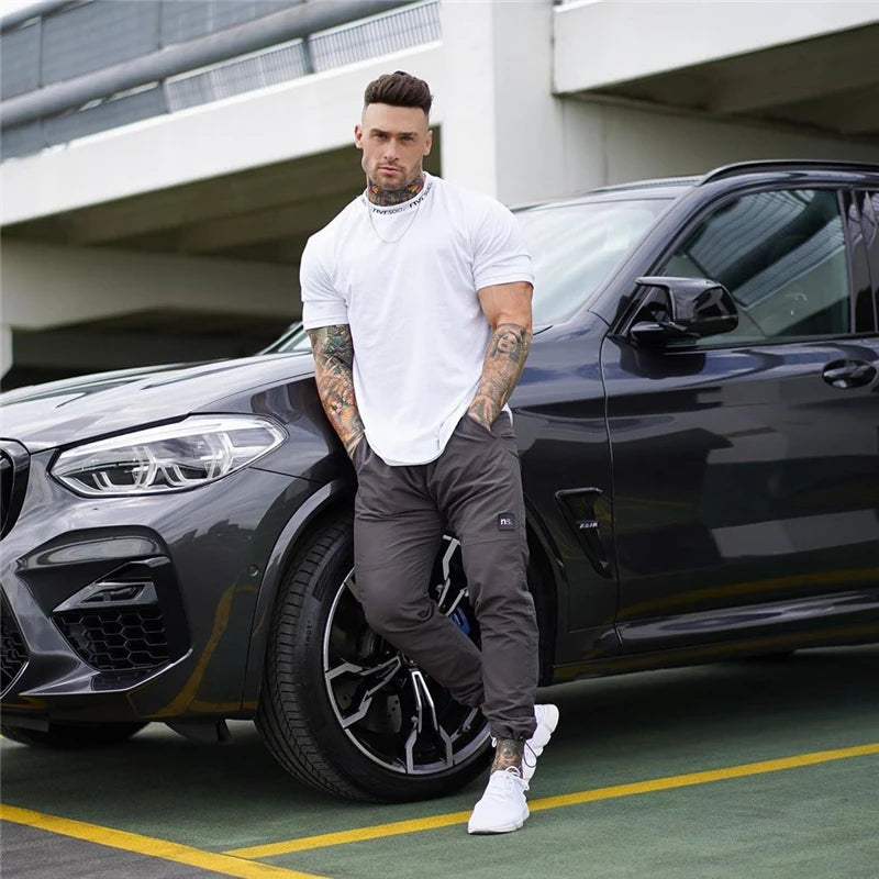 2024 Gyms T-shirt Men Short sleeve Cotton T-shirt Casual Slim t shirt Male Fitness Bodybuilding Workout Tee Tops Summer clothing