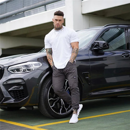 2024 Gyms T-shirt Men Short sleeve Cotton T-shirt Casual Slim t shirt Male Fitness Bodybuilding Workout Tee Tops Summer clothing