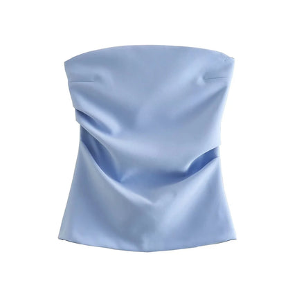 Strapless Draped Bustier Tops for Women, Straight Neck, Back Zipper, Female Camis, Fashion