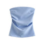Strapless Draped Bustier Tops for Women, Straight Neck, Back Zipper, Female Camis, Fashion