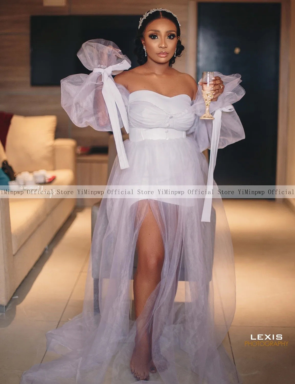 New Wedding Dresses Bride Robes Bridal Shower Gown Off Shoulder Sweet Heart Side Split A line Ruffles Covered Button Customized