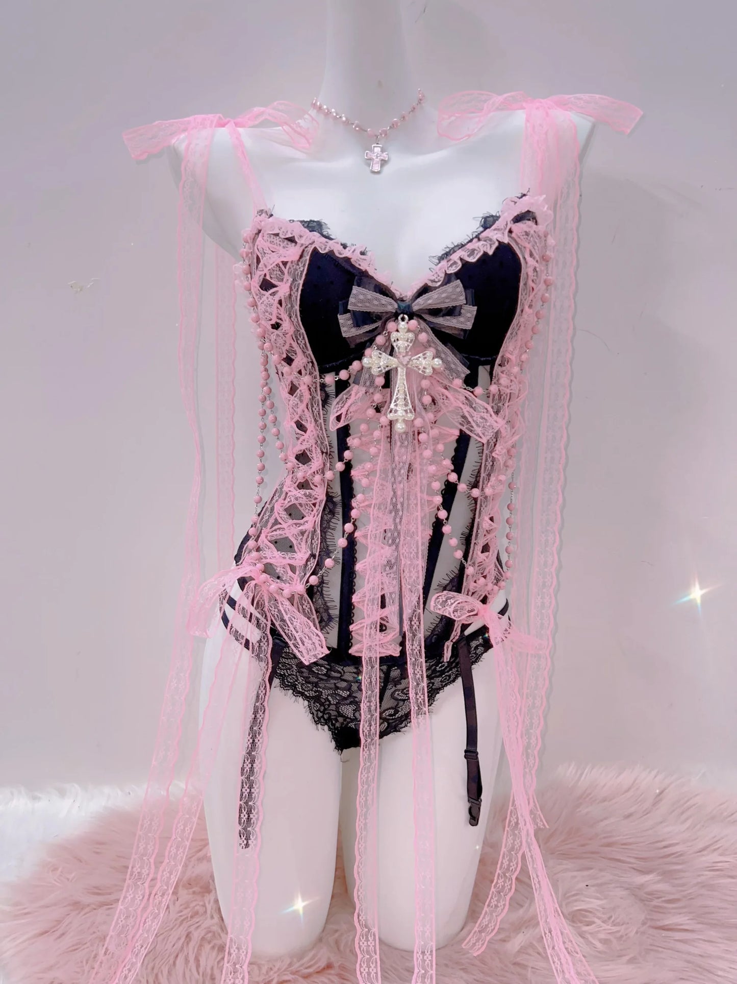 Cross Tank Tops Lace Tank Tops Pink crop top  gothic  tank tops  y2k tops y2k fashion LolitaTank TopsKawaii Tank Tops   bow tops