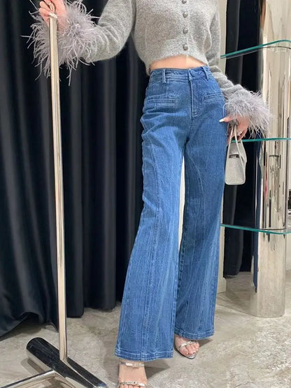 Women's Casual Bowknot Design Jeans Aesthetic Clothes Women Mid Waist Baggy Loose Trousers Fashion Ladies Denim Pants Streetwear
