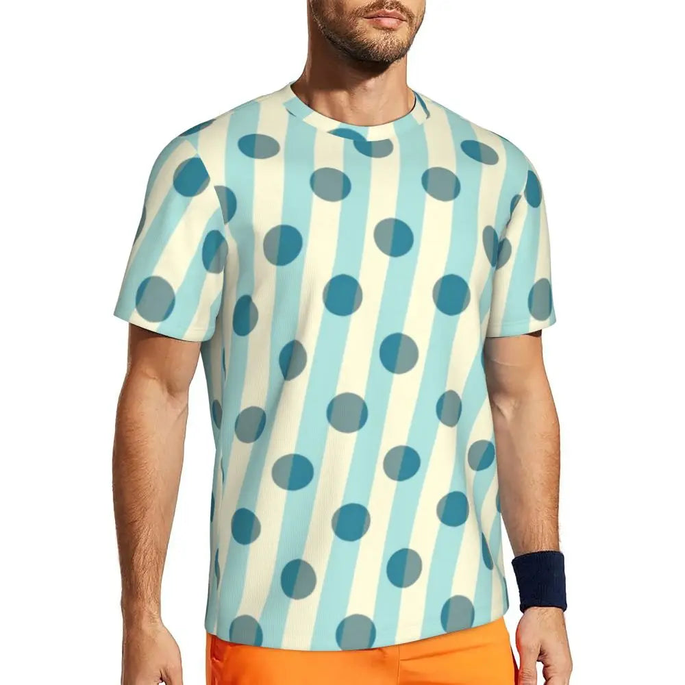 Gym T Shirt For Mens Retro Dots And Stripes T Shirts Fashion Blue Line Design Summer Tees O Neck Basic Graphic Clothes Plus Size